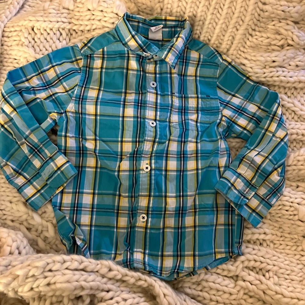 Healthtex Blue and Yellow Plaid Button Down Shirt